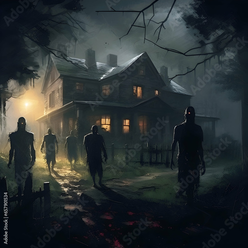 Photo halloween background with zombies landscape 