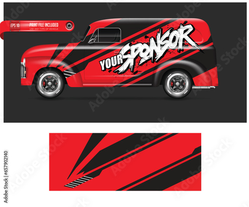 Cargo Van livery wrap design vector. Graphic abstract stripe racing background designs for wrap