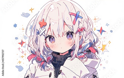 Portrait of anime girl on white background