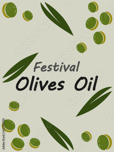 Olives oil festival in olive green color with branches, vector art illustration.