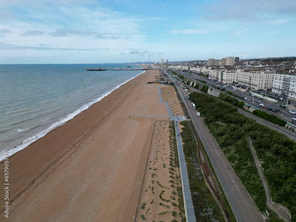 Brighton Sea front Beach Aerial View Drone Shot