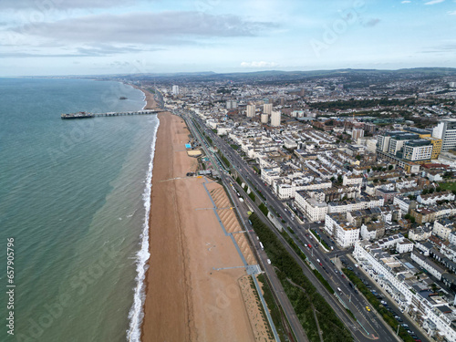 Brighton Sea front Beach Aerial View Drone Shot © Drone Works
