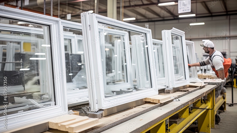 Production of plastic windows, glass. AI Generation