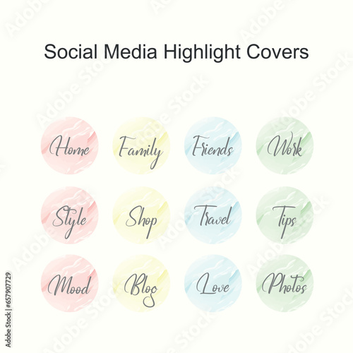 vector set of colorful social media highlight cover icons