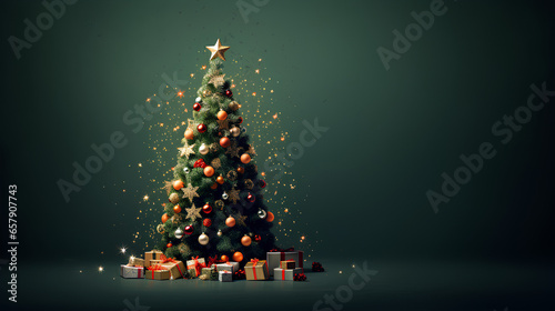 Christmas tree decorated on a plain background