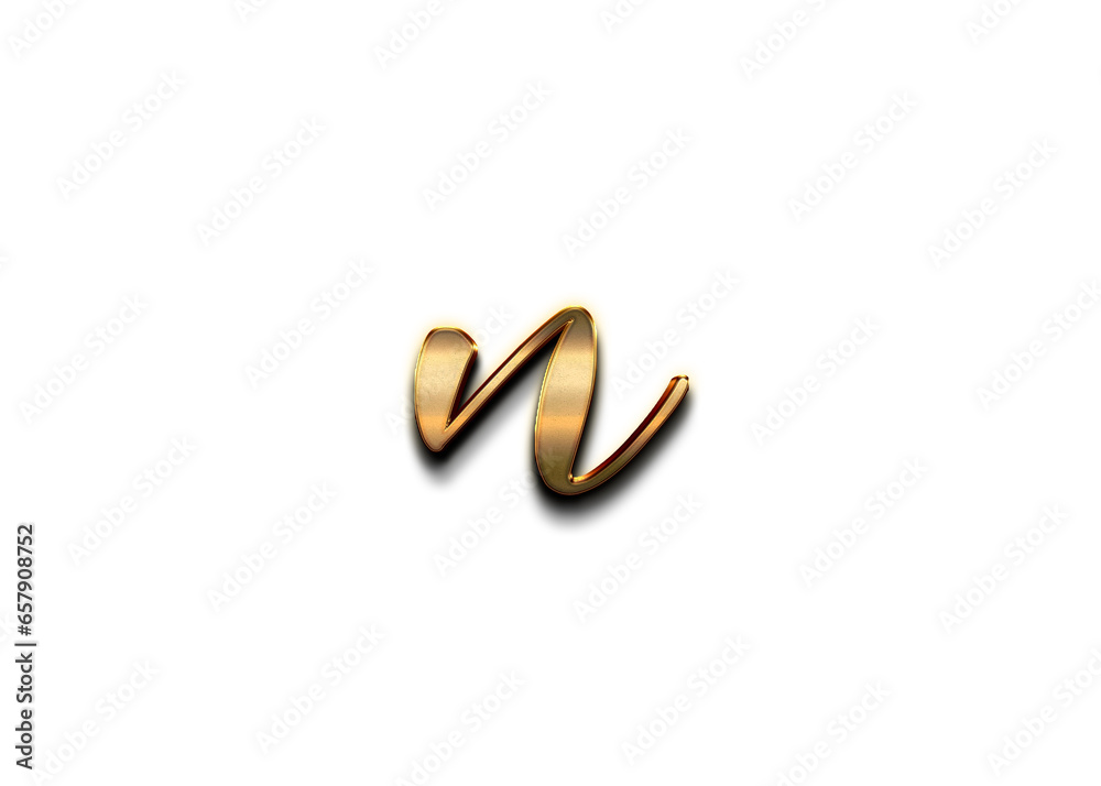 Gold 3D – letter N of the alphabet in lowercase on isolated white ...