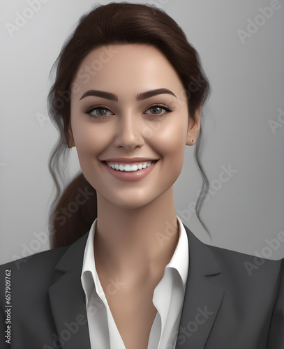 Confident Young Businesswoman Posing Against Isolated Gray Wall. generative AI