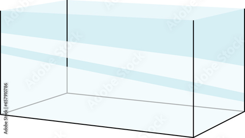 glass aquarium tank, transparent clear fishtank with black dresses and light reflection reflected in the glass graphic illustrations 