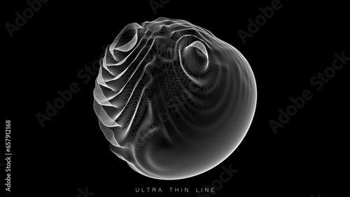 Ultra thin line fluid geometry. Dynamic vector distorted spheres.