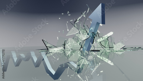 3d render of a line graph with end arrow protruding through broken glass, signifying a record high values.