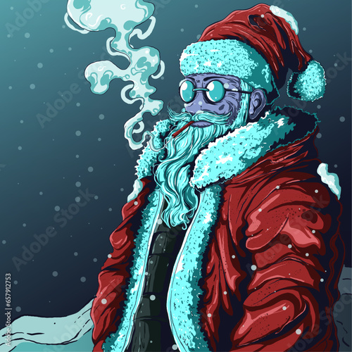 Cool santa claus smoking and using cool glasses