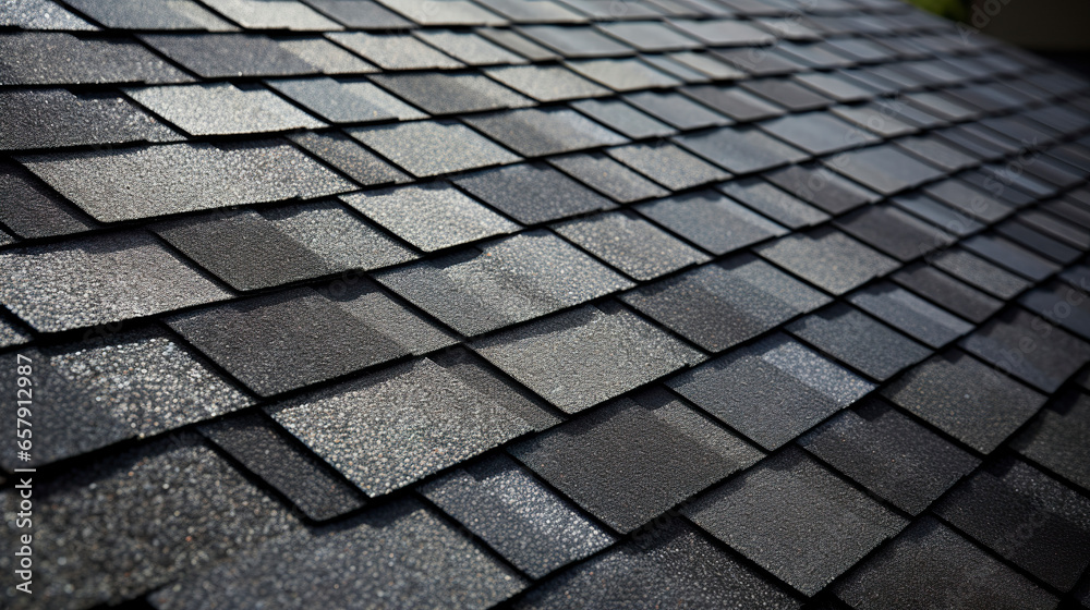 A bituminous tile roof with a solid and resistant appearance. Bituminous shingles arranged with precision for efficient and long-lasting coverage. Sturdy and traditional roof.