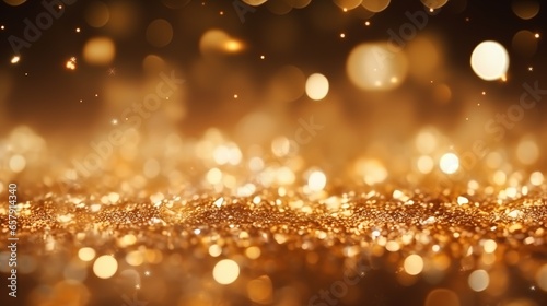 Luxury gold defocused background for Christmas and new year. A luxurious and opulent impression is created by the beautifully blurred background of glistening gold particles  unadorned with text.