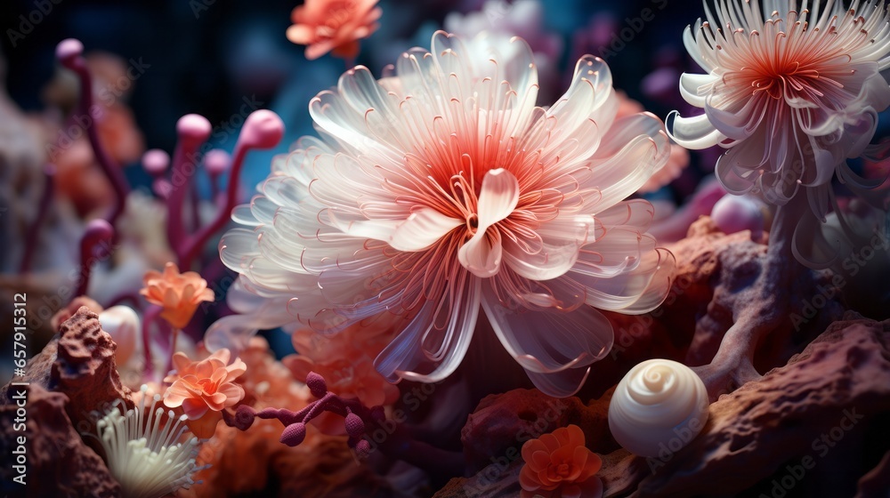 Delicate pink underwater flowers