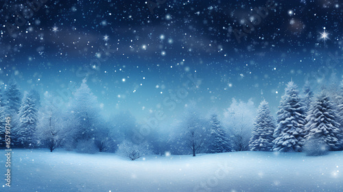 Snowy background with snowflakes and pine trees. Christmas decoration.  © Moon Project