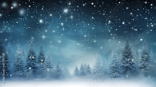 Snowy background with snowflakes and pine trees. Christmas decoration.  © Moon Project