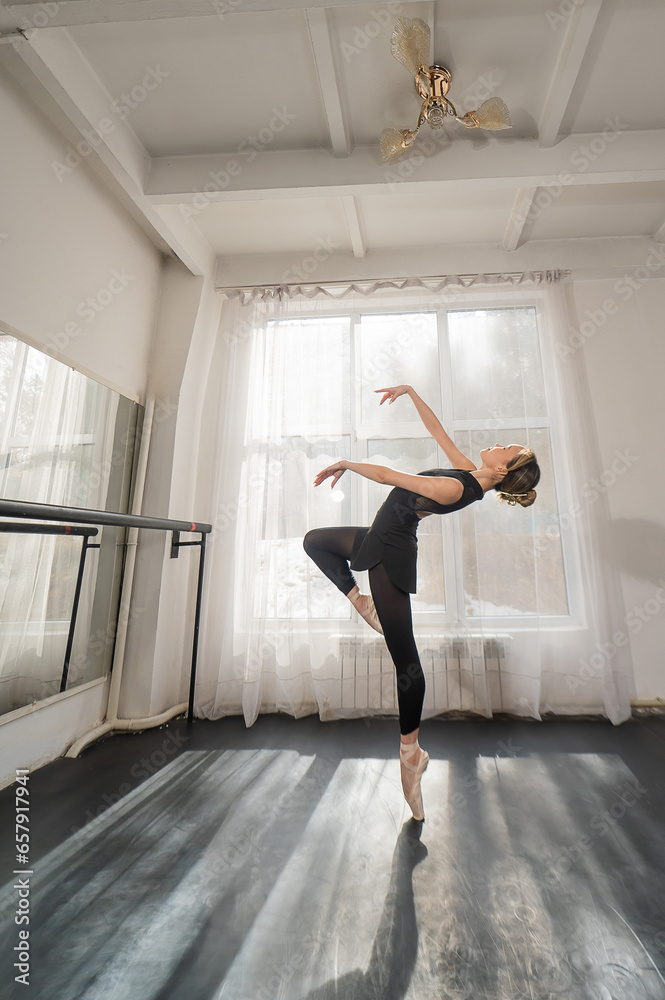 A beautiful Asian woman is dancing at the barre. Ballet dancer. A beautiful Asian woman is dancing at the barre. Ballet dancer.