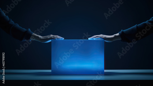 Two hands on a box, concept of justice and equality