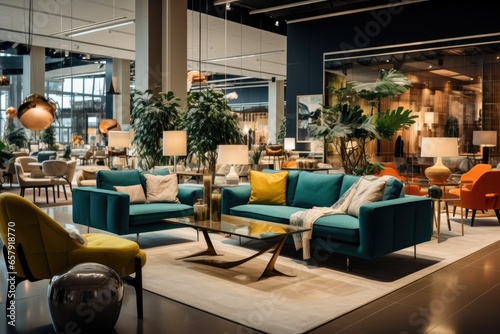 Discover modern interior design at its finest. This bright and luxurious showroom features contemporary furniture, stylish decor, and comfortable pieces, perfect for your home or business. photo
