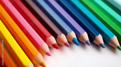 A row of colored pencils sitting next to each other