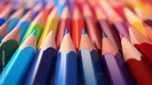 A group of colored pencils sitting next to each other