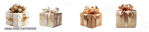 Luxury gift box gold and white for Christmas and birthday celebration party isolated on transparent png background © Vane Nunes