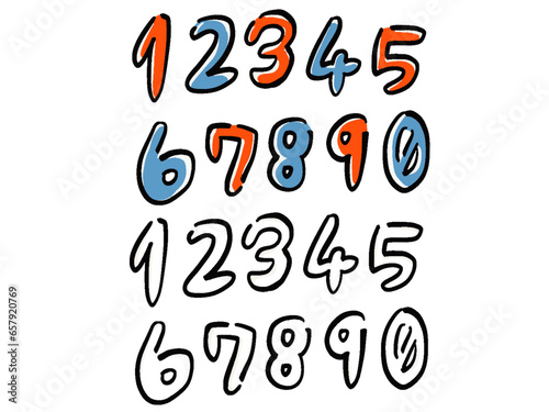 ゆるい手描き風数字のイラストセット(色付き・線画)