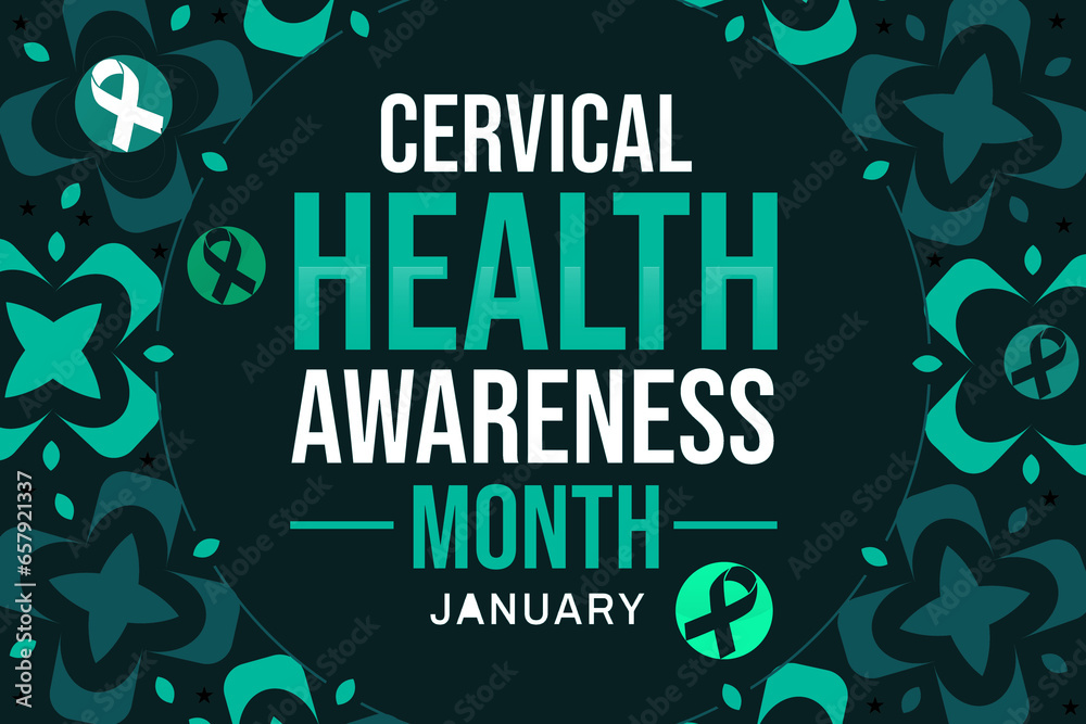 Cervical Health Awareness Month background design with ribbon and typography in the center. January is cervical health awareness month, backdrop - obrazy, fototapety, plakaty 