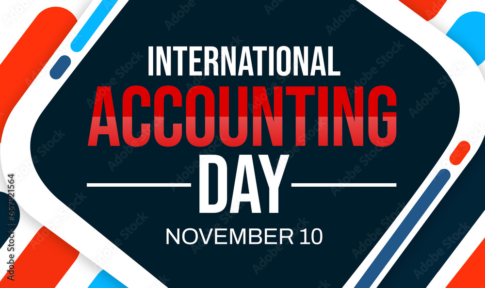 International Accounting Day wallpaper with colorful shapes and typography in the center. - obrazy, fototapety, plakaty 