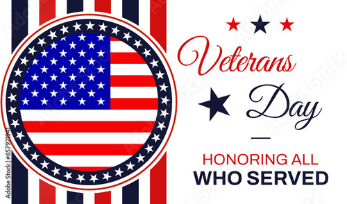 Veterans Day background, honoring all who served background design with USA flag and typography on the side.