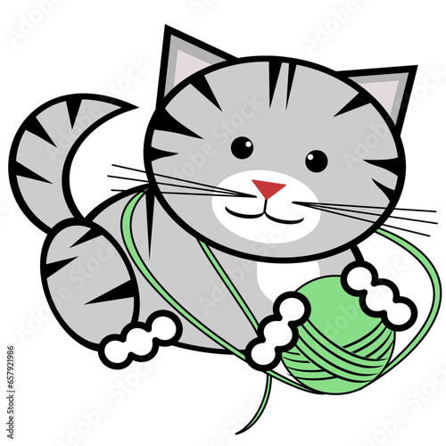 Kitten playing with ball of yarn