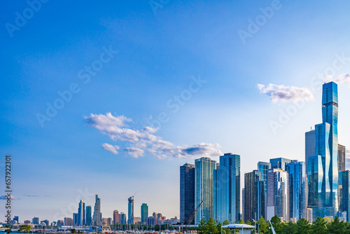 Chicago buildings in a sunny day. Architectural view of the city, urban scene.
