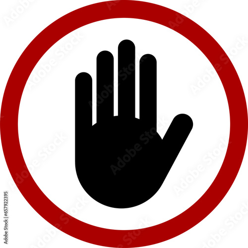 Red Black and White Stop Hand Block Round Sign or Adblock Icon. Vector Image.