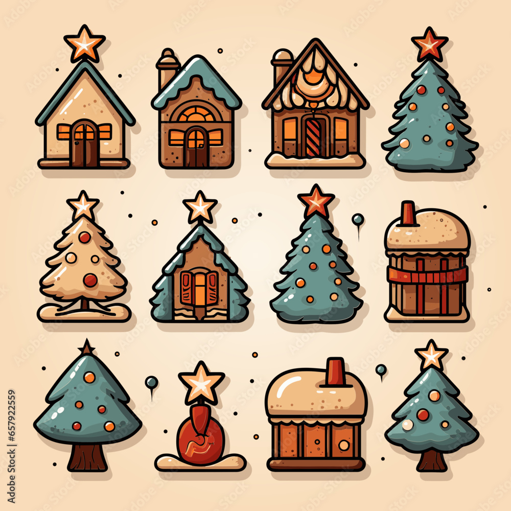 Set of Christmas illustrations, Christmas baked goods