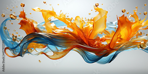Wasser und Spiegelung in blau und orange platscht als Hintergrund für Webdesign Nahaufnahme im Querformat für Banner, ai generativ