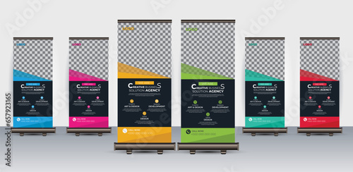 Business Roll Up Banner vector creative design. X banner, x stand, pull up, pop up banner for marketing and advertising.6 color set of gradient layout. 2023, 2024 and 2025 Trending and modern design.