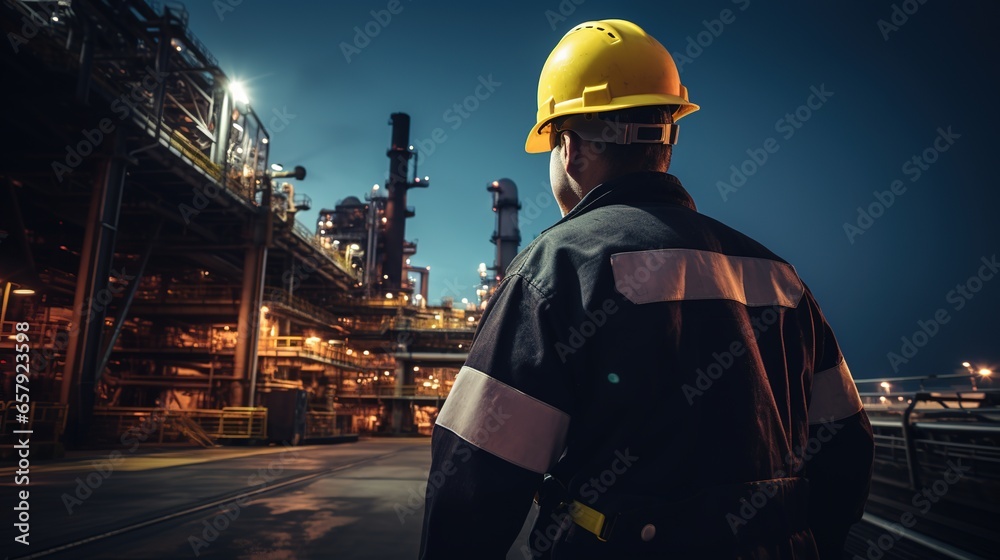 Energy Industry: Behind the scenes of an offshore oil rig worker is working, a worker walks to an oil and gas plant to work in the process area. Energy Industry: Behind the scenes of an offshore oil rig worker is working, a worker walks to an oil and gas plant to work in the process area.