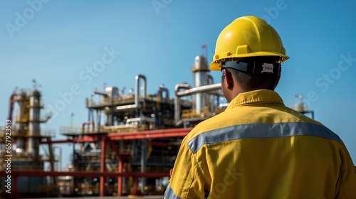 Energy Industry: Behind the scenes of an offshore oil rig worker is working, a worker walks to an oil and gas plant to work in the process area.