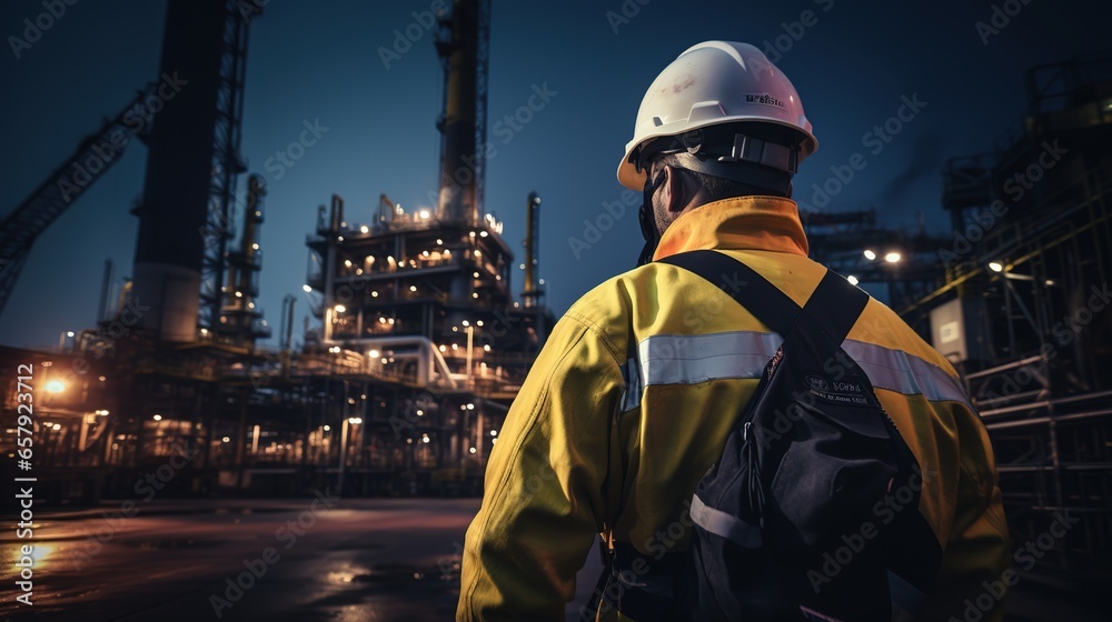 Energy Industry: Behind the scenes of an offshore oil rig worker is working, a worker walks to an oil and gas plant to work in the process area. Energy Industry: Behind the scenes of an offshore oil rig worker is working, a worker walks to an oil and gas plant to work in the process area.