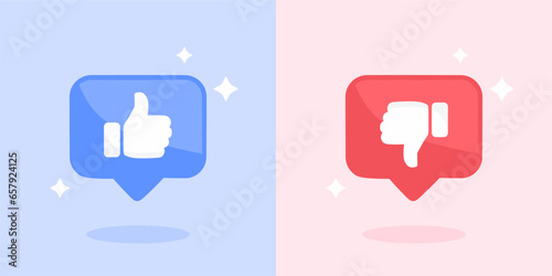 Like button blue illustration icon - Red bubble dislike button or icon thumbs down or unlike sign feedback
