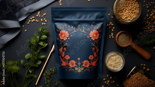 Plastic pouch food packaging mockup