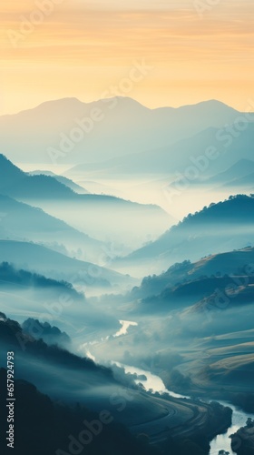 aerial perspective.mountains with valleys shrouded in fog.morning mountain landscape.  © Margo_Alexa