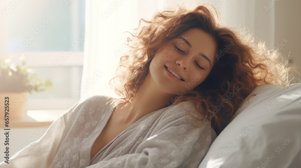 amazing young woman Beautiful, wavy hair swept to the side. Wearing all light gray sweaters. autumn photography She woke up and sat up straight in bed. Woman waking up in the morning. amazing young woman Beautiful, wavy hair swept to the side. Wearing all light gray sweaters. autumn photography She woke up and sat up straight in bed. Woman waking up in the morning.