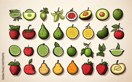 Fruits Set of 30 contour icons belonging to the collection of linear pictograms Fruits
