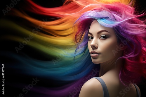 beautiful young girl colorful multicolored rainbow hair copy space wallpaper