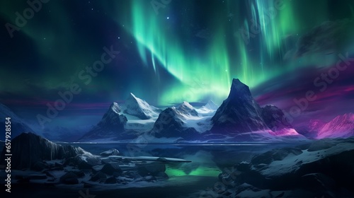 A mountain with a lot of green and purple lights © cac_tus