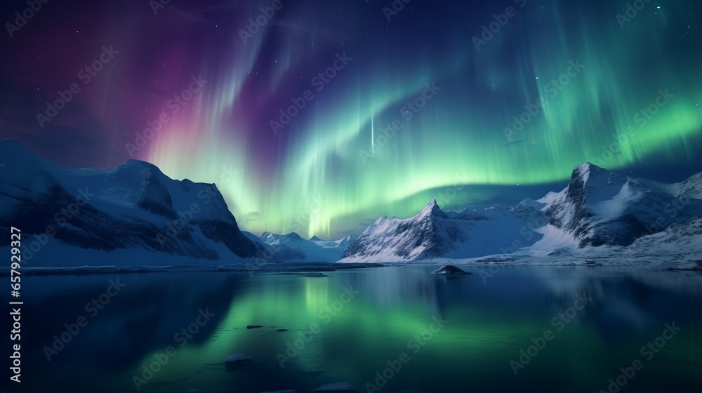 The aurora bore is reflected in the water