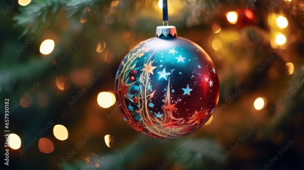 A christmas ornament hanging from a christmas tree A christmas ornament hanging from a christmas tree