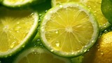 A bunch of limes with water droplets on them