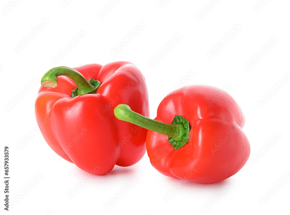 Fresh red bell peppers isolated on white background Fresh red bell peppers isolated on white background